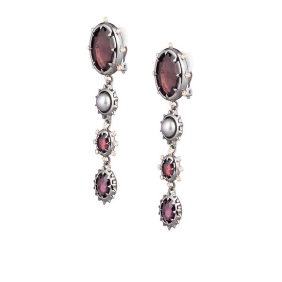 ALEXIS BITTAR Two-Tone, Freshwater Pearl & Multi-Stone Dangling Clip-On Earrings - Picture 2 of 10